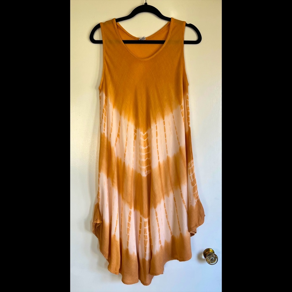 Tie Dye Trapeze Dress Peach Orange